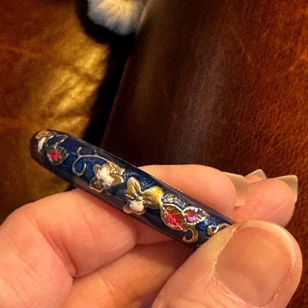 Blue and Silver Floral bangle Bracelet